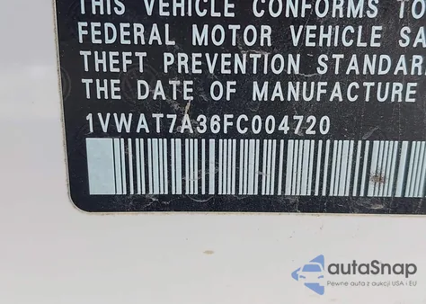 2015 Volkswagen Passat 1.8T Wolfsburg Edition z USA, uszkodzony, nr VIN 1VWAT7A36FC004720